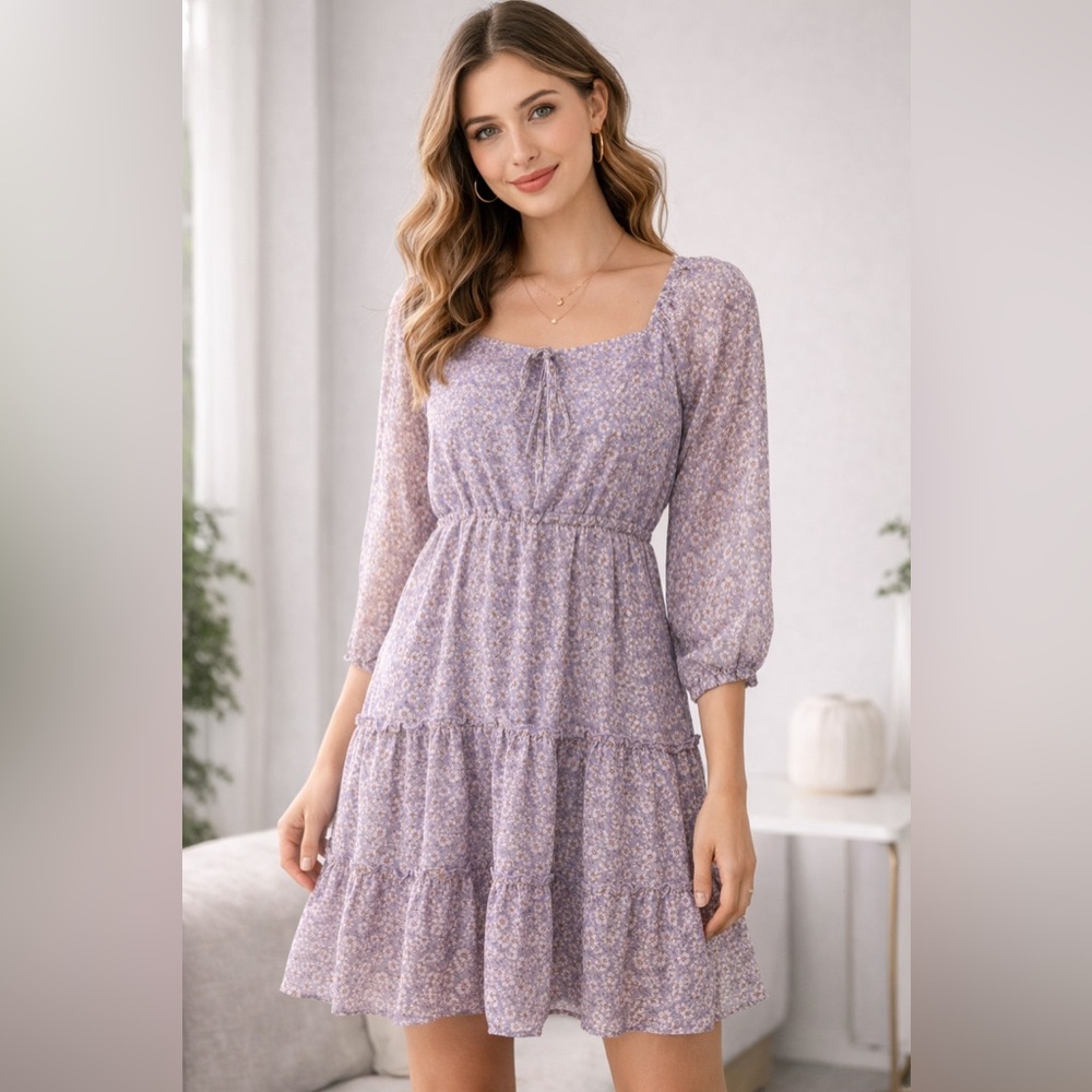 Floral Purple Tiered Dress